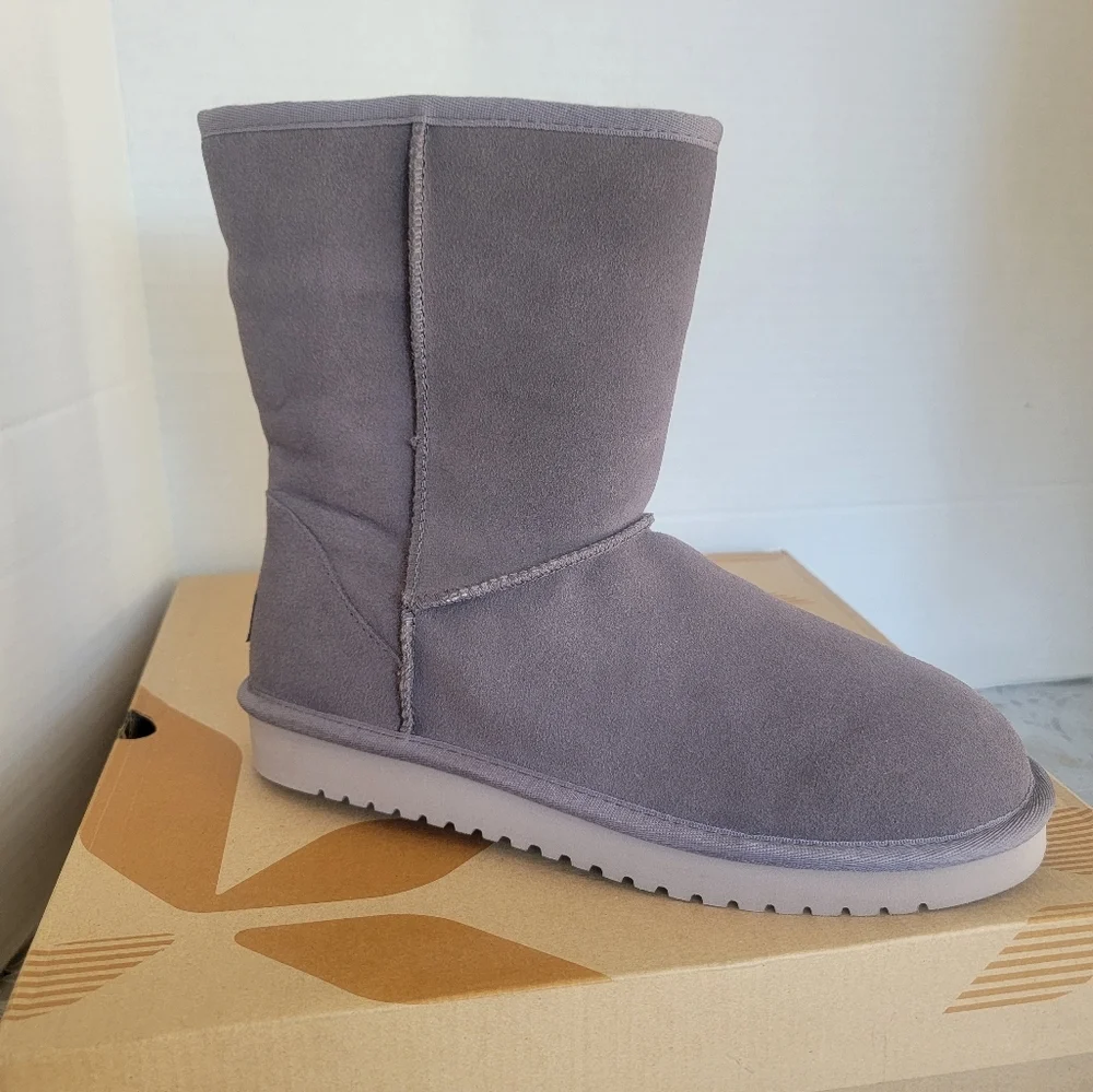 Koolaburra Gray Suede Mid-Calf Shearling Lined Winter Boots